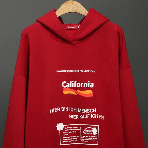 Áo Hoodie Chữ California Màu Đỏ