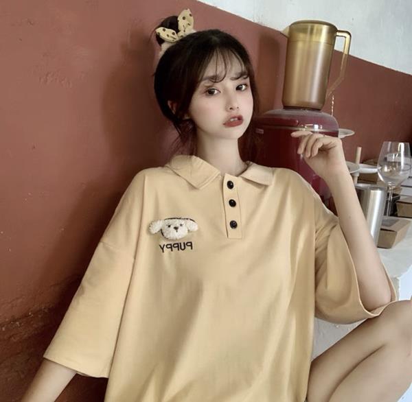 Áo Polo Tay Lỡ Hình Cún Unisex