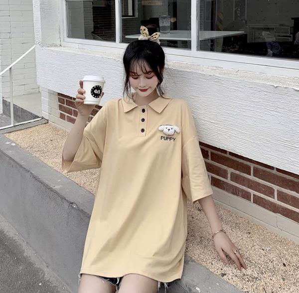 Áo Polo Tay Lỡ Hình Cún Unisex