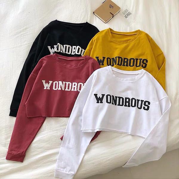 Áo Croptop Tay Dài Chữ Wondrous