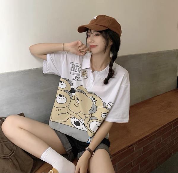 Áo Polo Croptop Tay Lỡ Hình Gấu